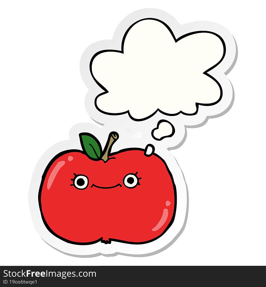 cute cartoon apple and thought bubble as a printed sticker