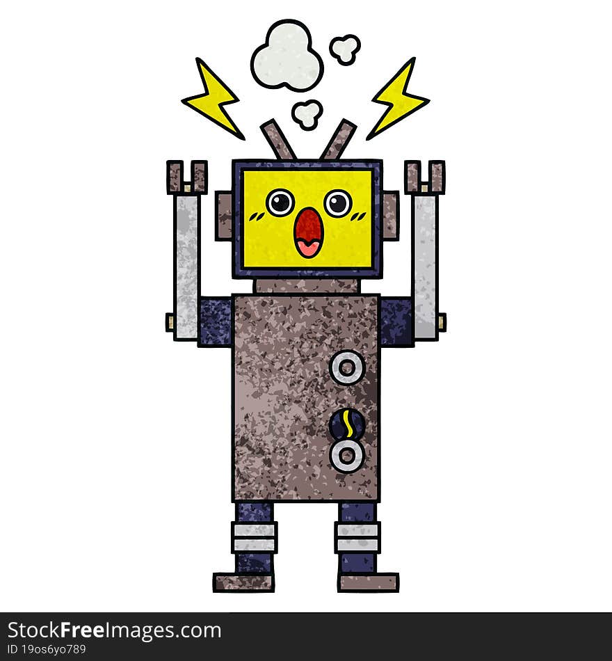 retro grunge texture cartoon broken robot