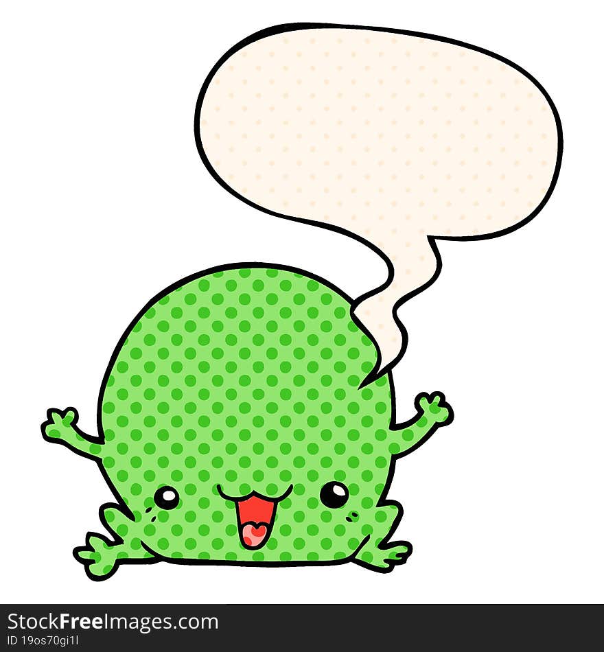 cartoon frog and speech bubble in comic book style