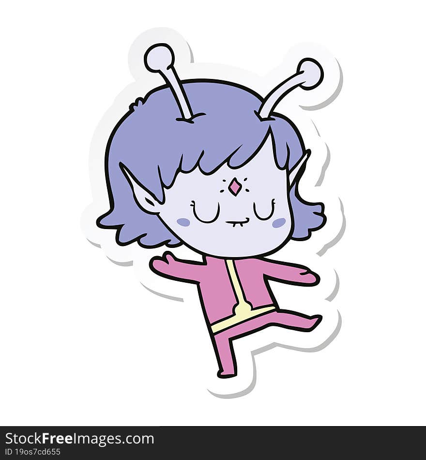 sticker of a cartoon alien girl