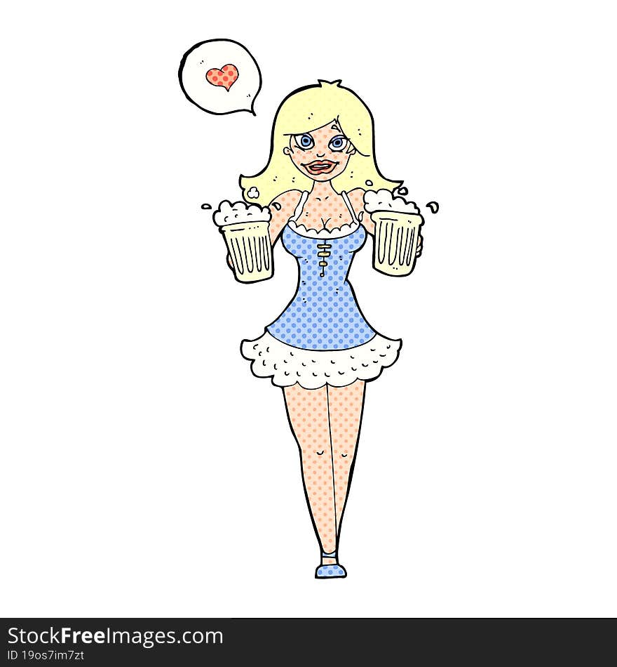 Cartoon Woman Serving Beer