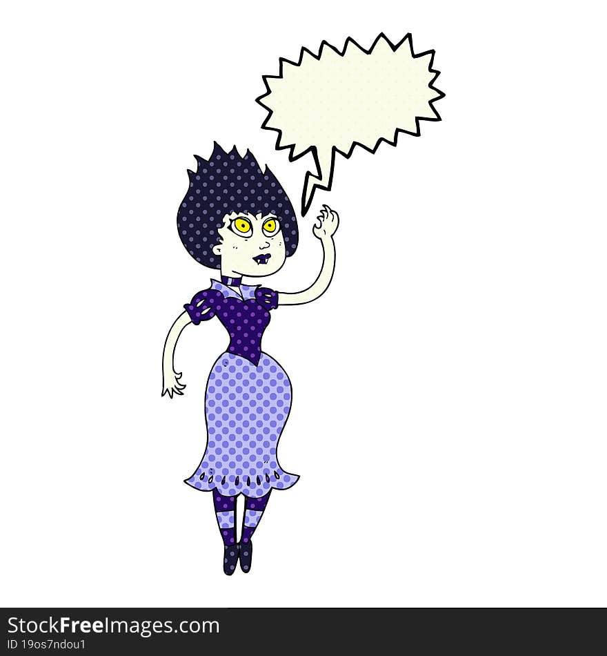 Comic Book Speech Bubble Cartoon Vampire Girl Waving