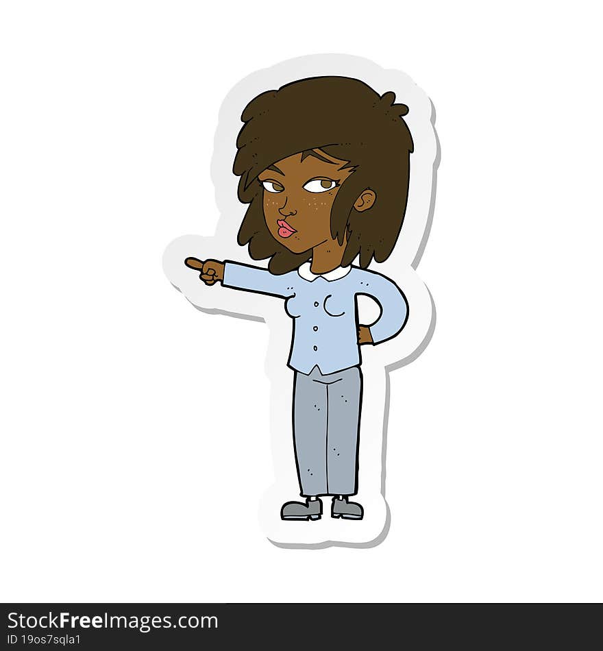 sticker of a cartoon woman pointing