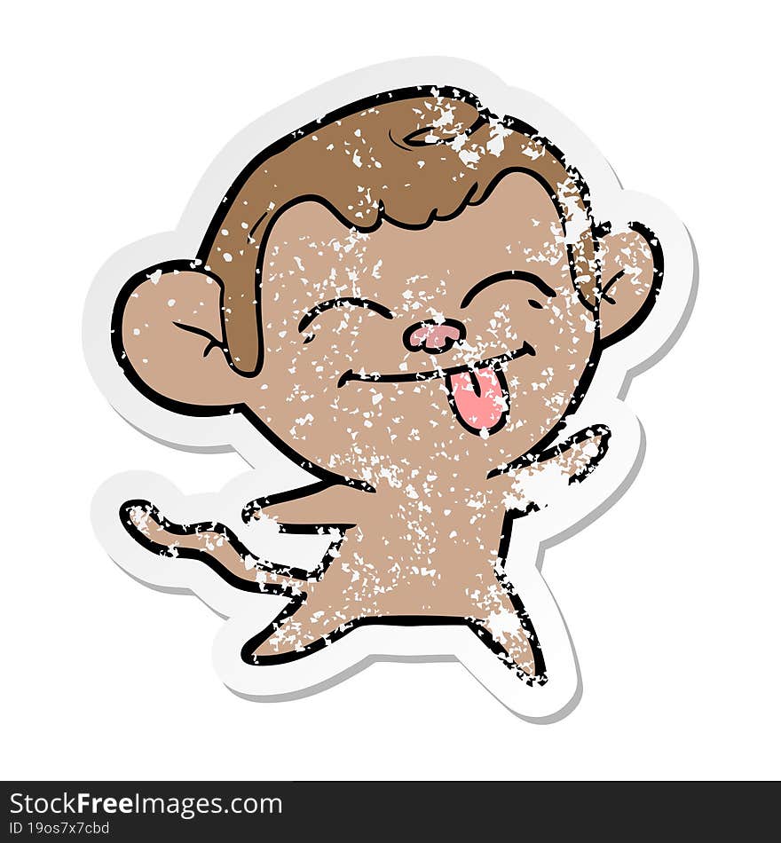 distressed sticker of a funny cartoon monkey