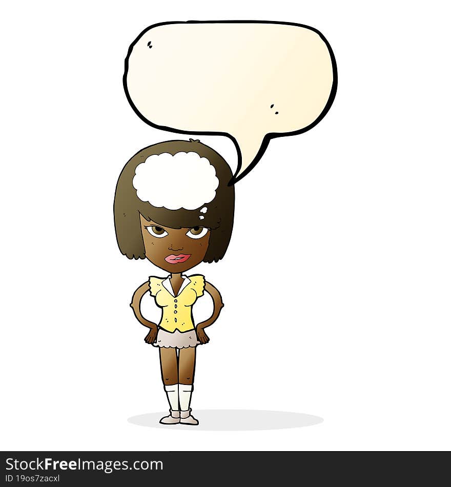 cartoon woman thinking with speech bubble