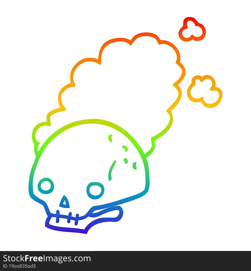 rainbow gradient line drawing cartoon dusty old skull