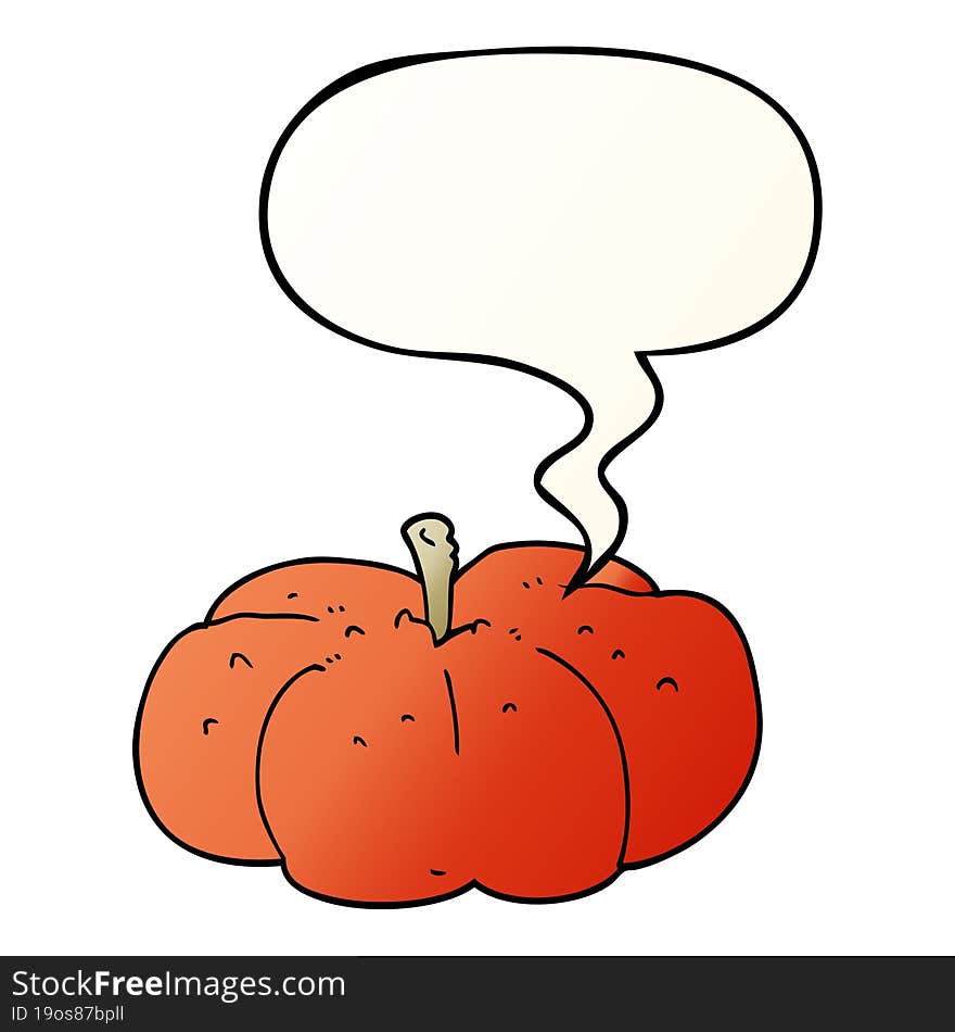 cartoon pumpkin with speech bubble in smooth gradient style