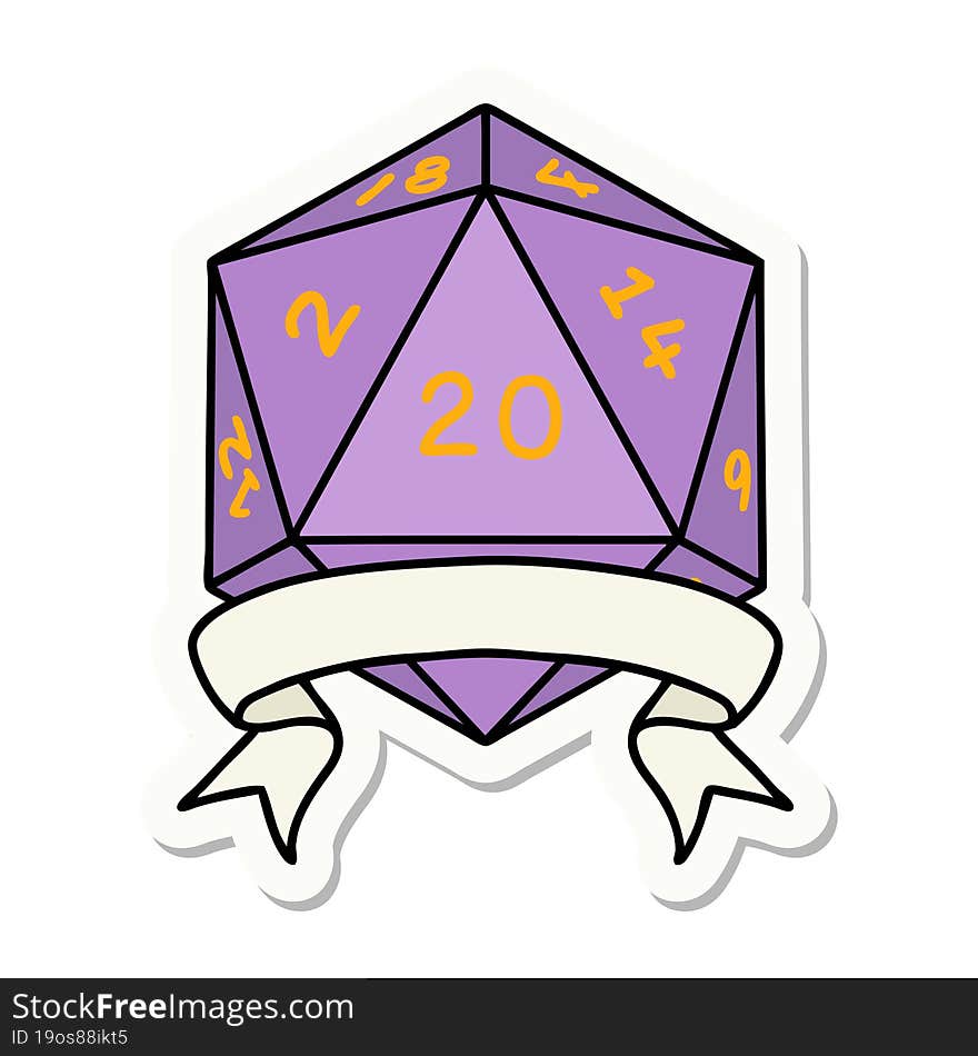 natural 20 critical hit D20 dice roll sticker