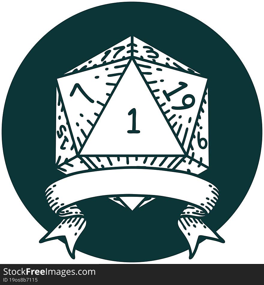 Natural One D20 Dice Roll Icon