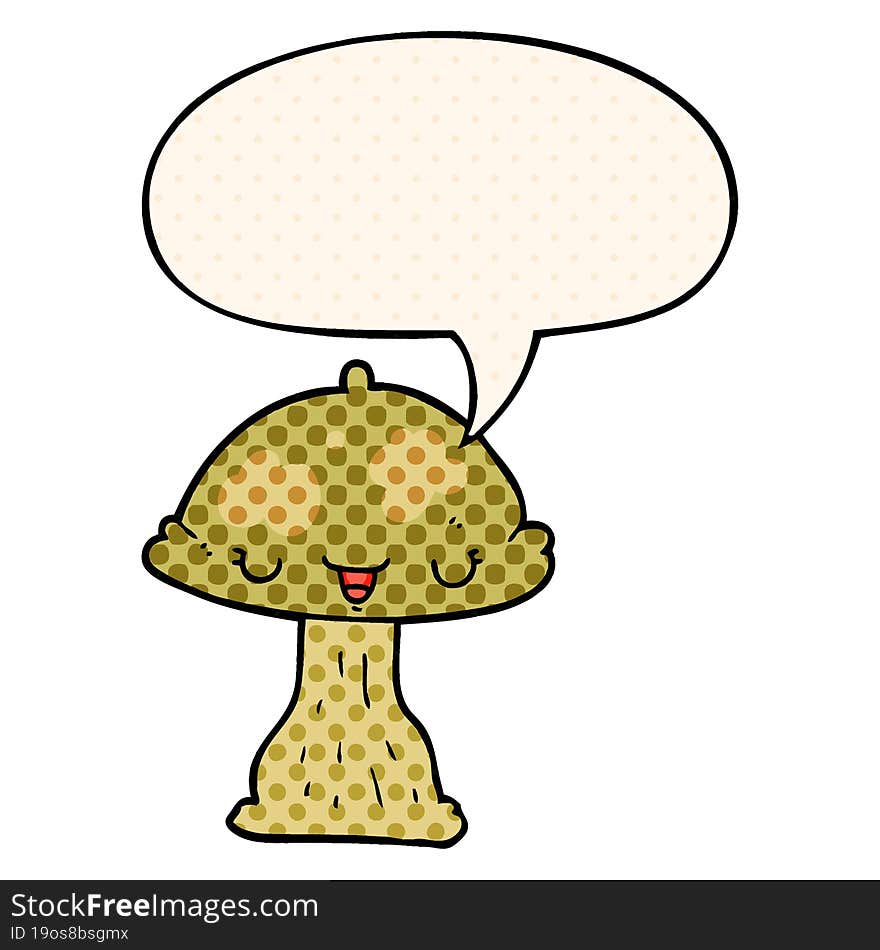 cartoon toadstool and speech bubble in comic book style