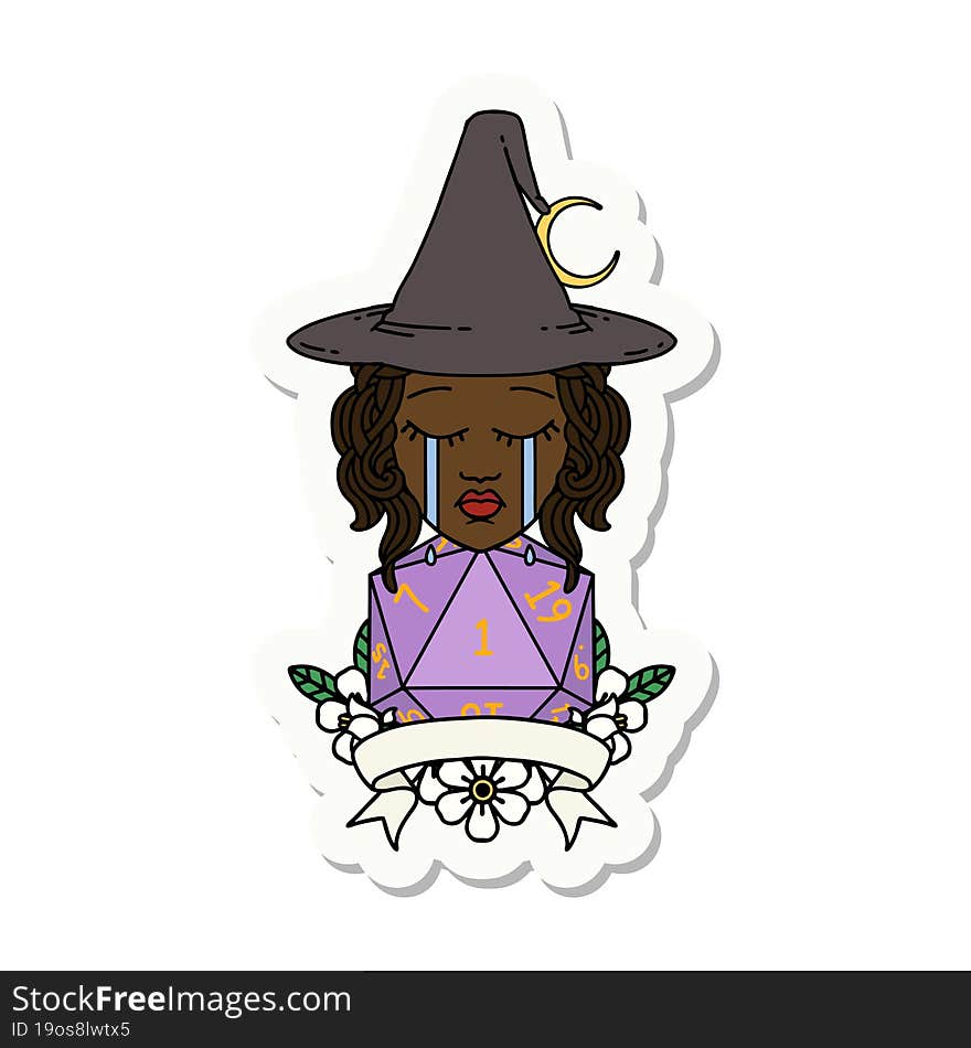 crying human witch with natural one roll sticker