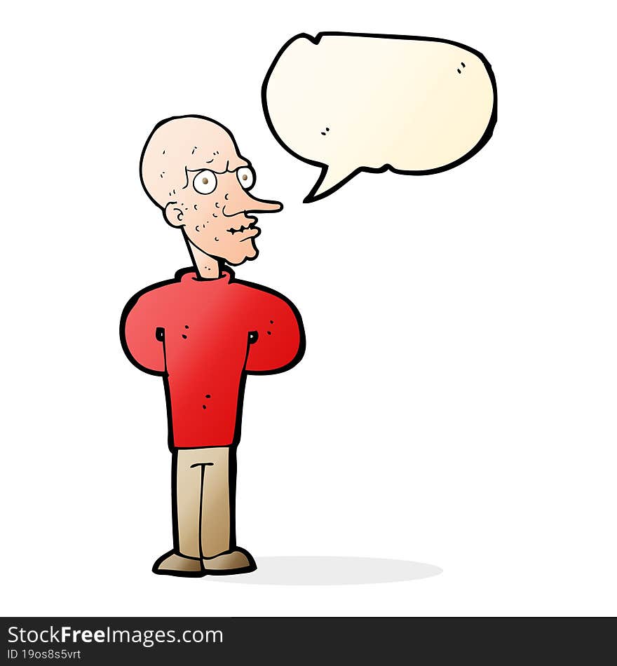 cartoon evil bald man with speech bubble