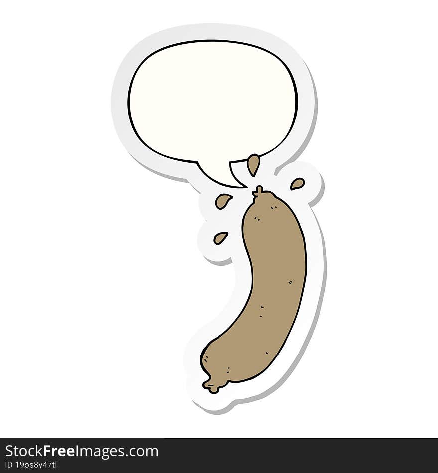 cartoon sausage with speech bubble sticker. cartoon sausage with speech bubble sticker