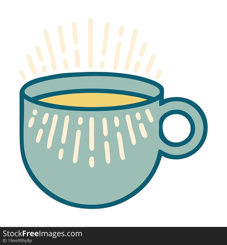 iconic tattoo style image of cup of coffee. iconic tattoo style image of cup of coffee