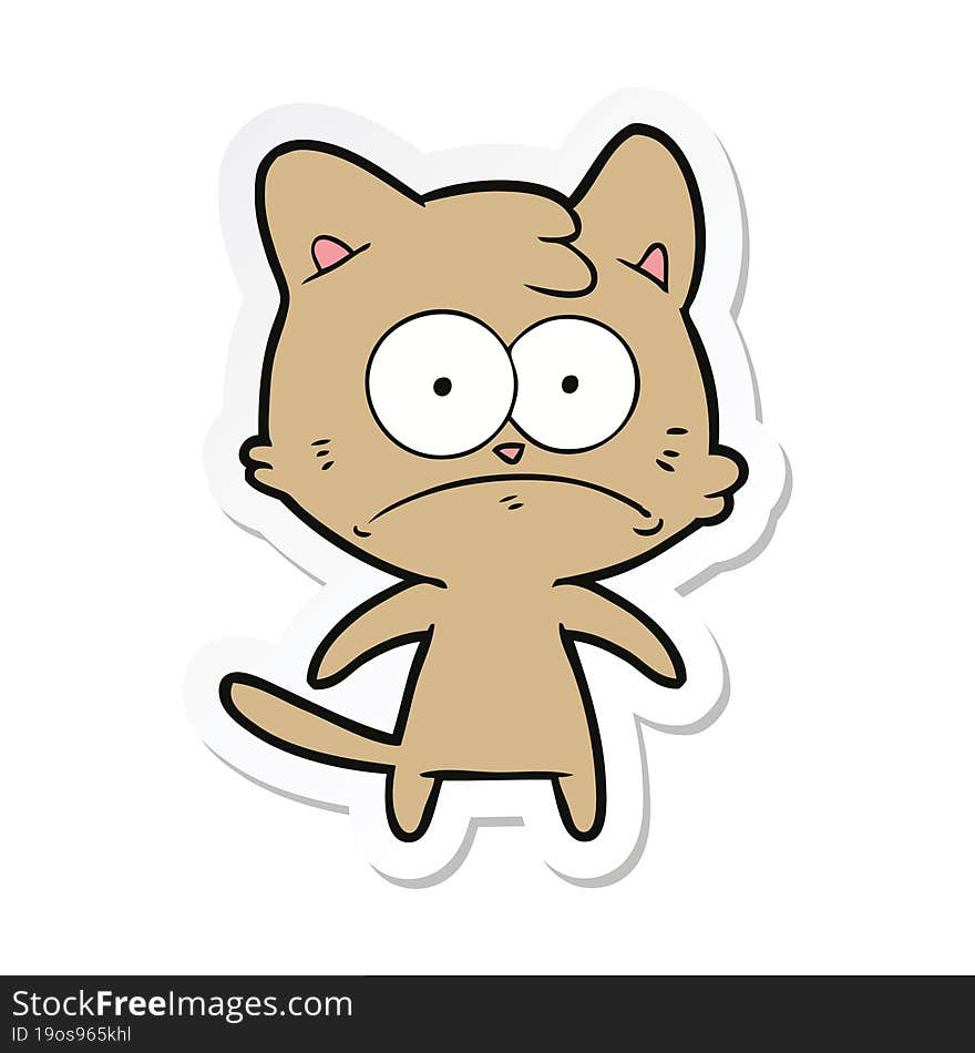 Sticker Of A Cartoon Nervous Cat