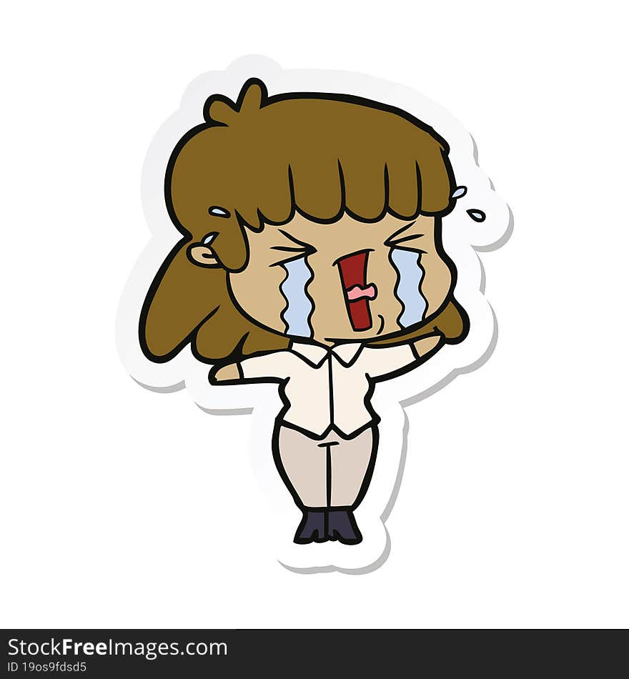 sticker of a cartoon woman in tears