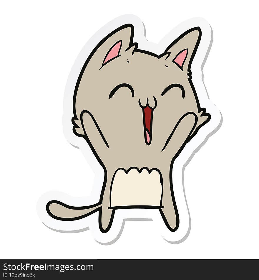 Sticker Of A Happy Cartoon Cat Meowing