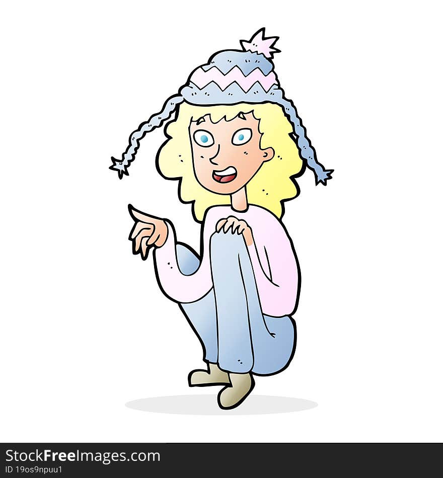 cartoon woman wearing winter hat