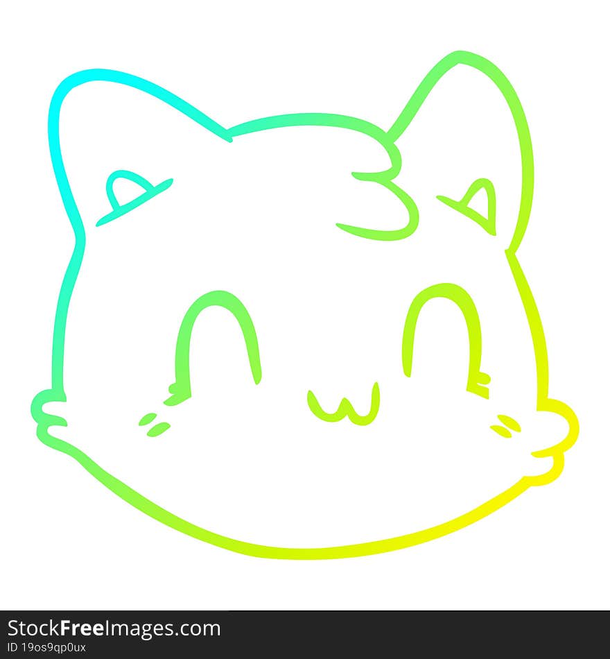 Cold Gradient Line Drawing Cartoon Cat Face