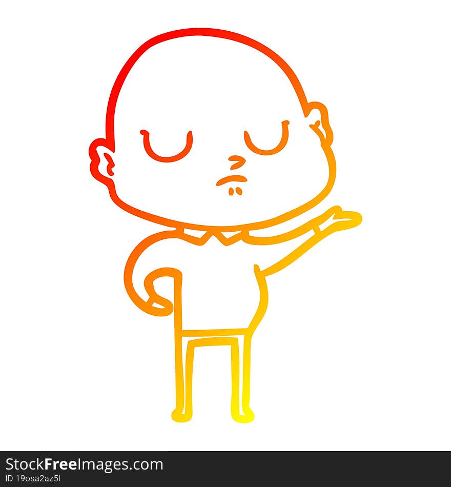 warm gradient line drawing of a cartoon bald man