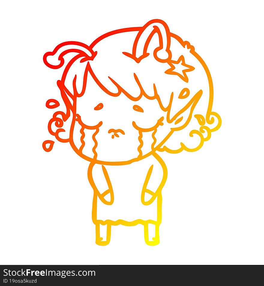 warm gradient line drawing cartoon crying alien girl