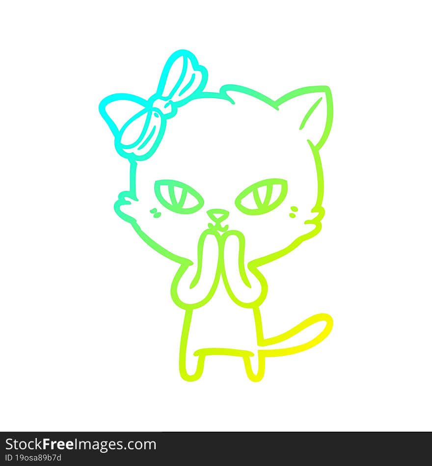 cold gradient line drawing of a cute cartoon cat