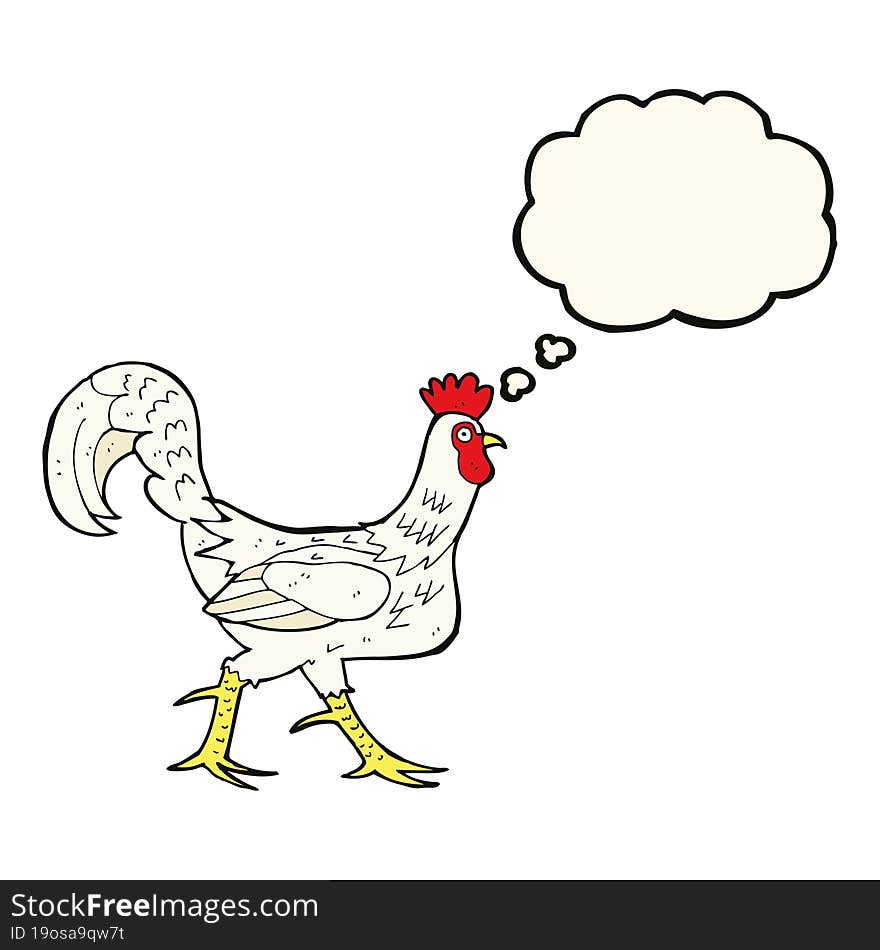 cartoon cockerel with thought bubble