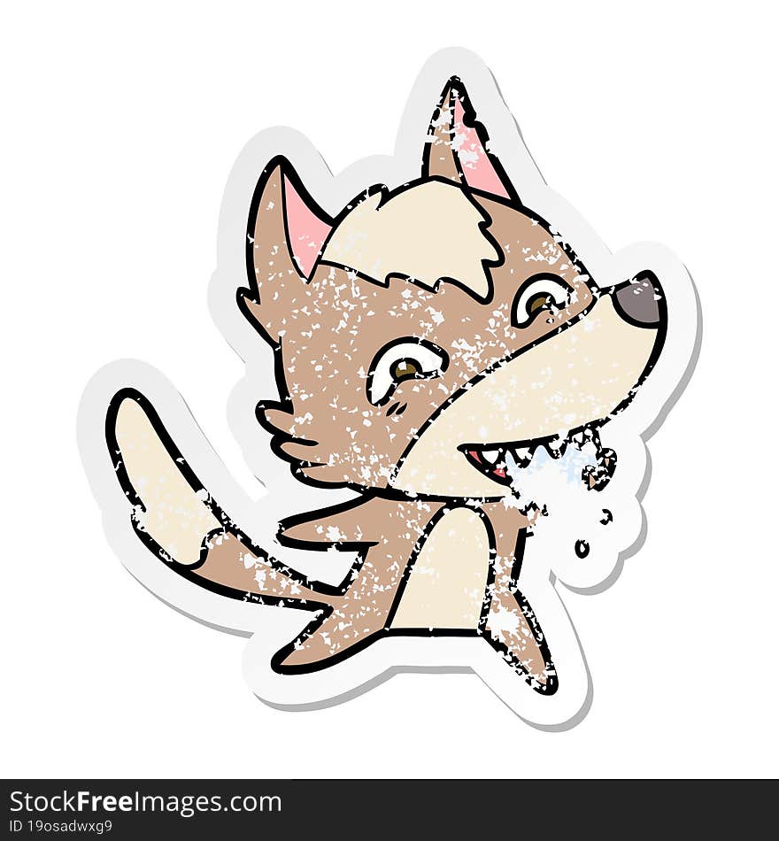 distressed sticker of a cartoon hungry wolf