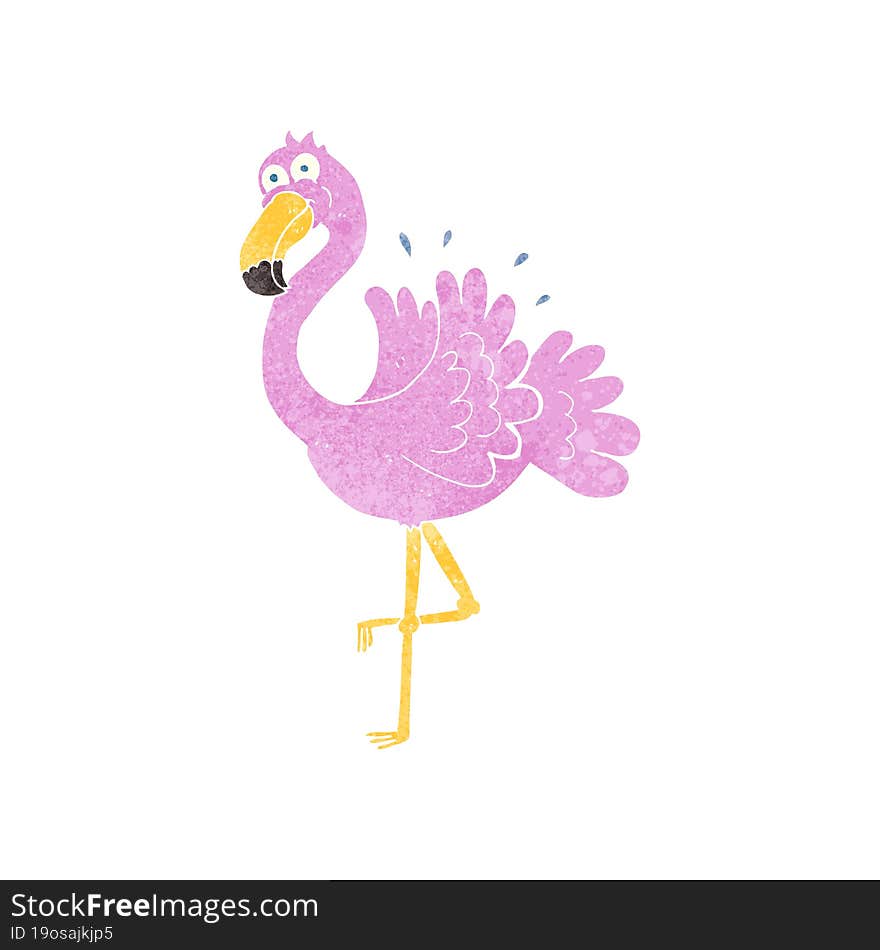 freehand retro cartoon flamingo