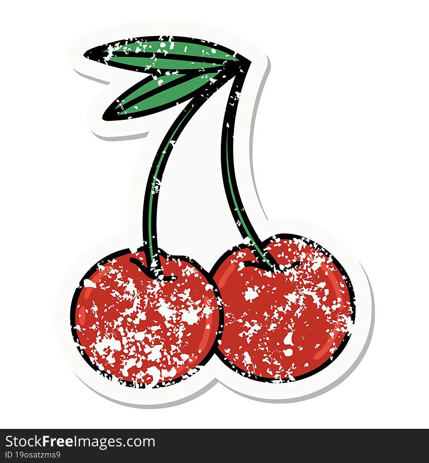 traditional distressed sticker tattoo of cherries