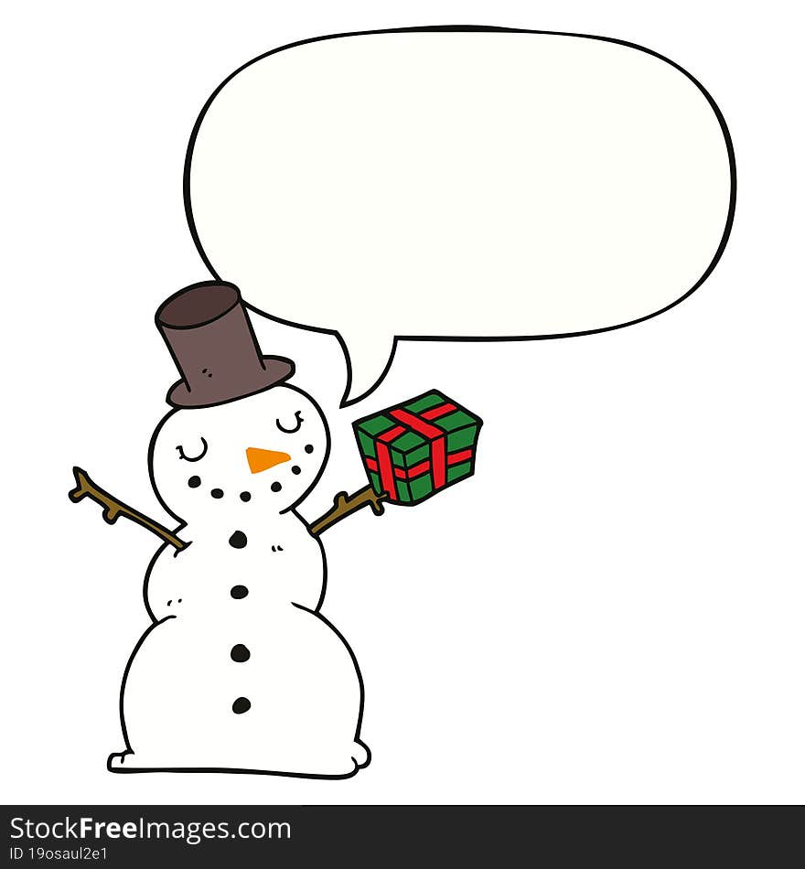 cartoon snowman and speech bubble