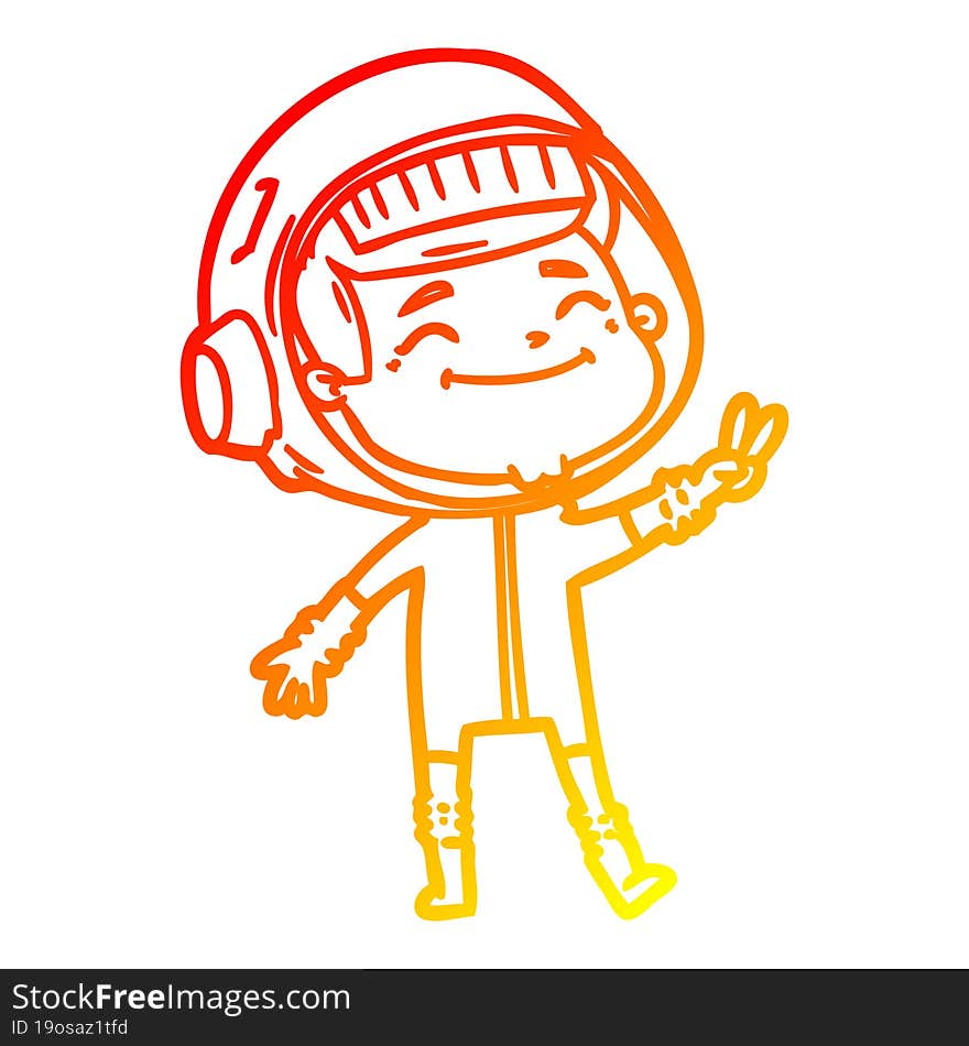 warm gradient line drawing of a happy cartoon astronaut