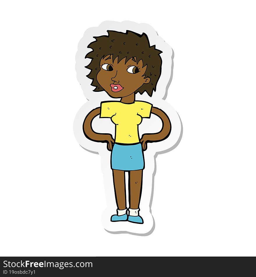 Sticker Of A Cartoon Woman With Hands On Hips