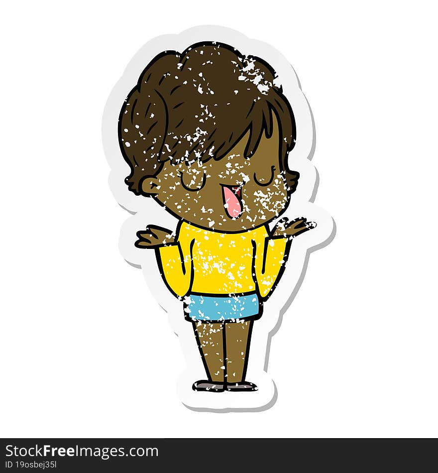 Distressed Sticker Of A Cartoon Woman Talking