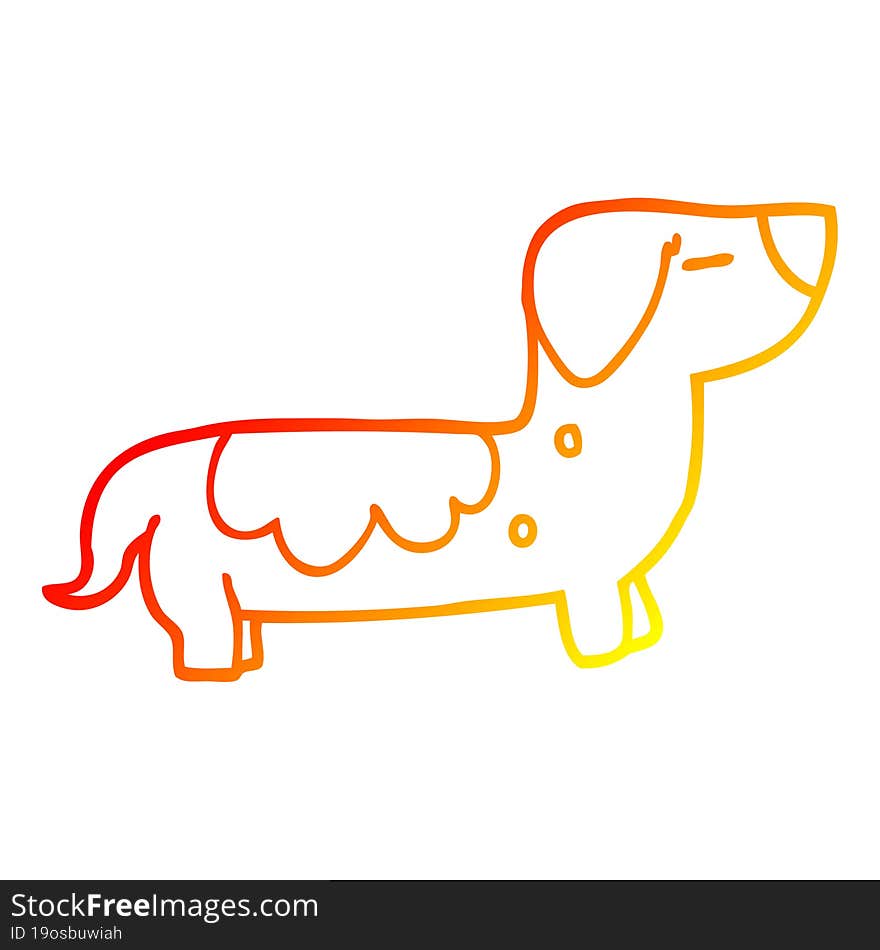 warm gradient line drawing cartoon sausage dog