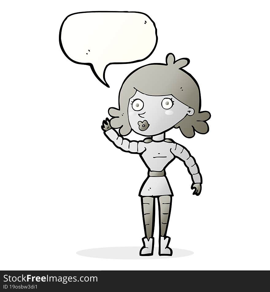 cartoon robot woman waving with speech bubble