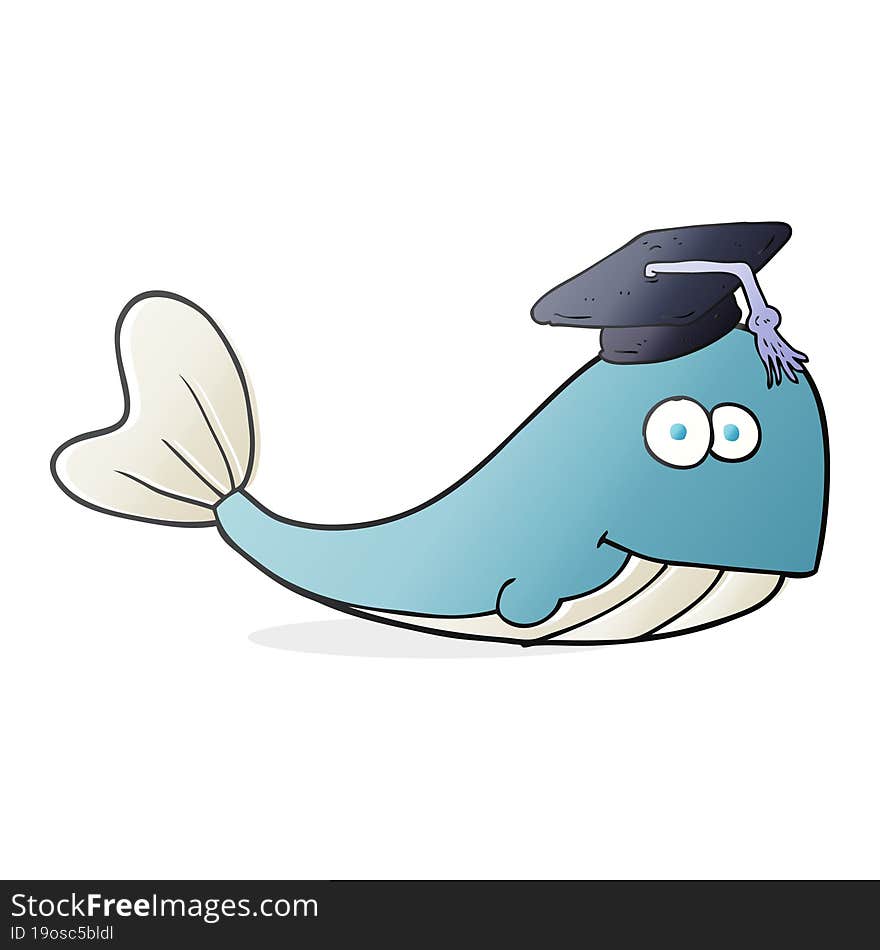 freehand drawn cartoon whale graduate