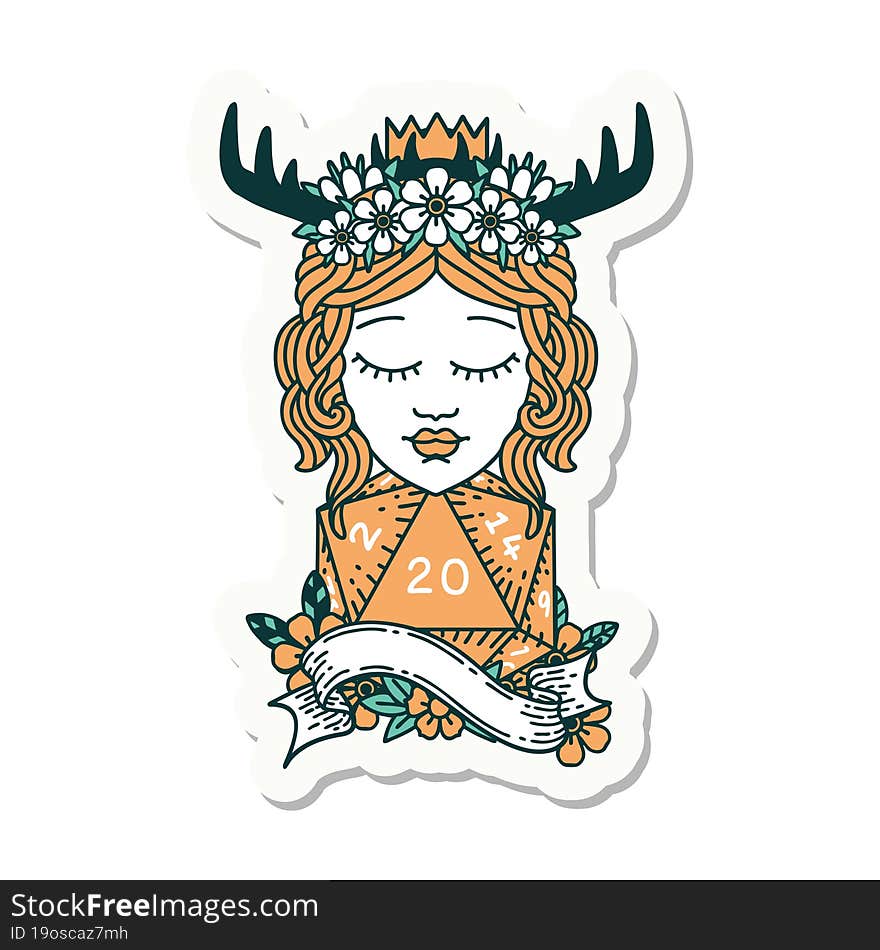 sticker of a human druid with natural twenty dice roll. sticker of a human druid with natural twenty dice roll