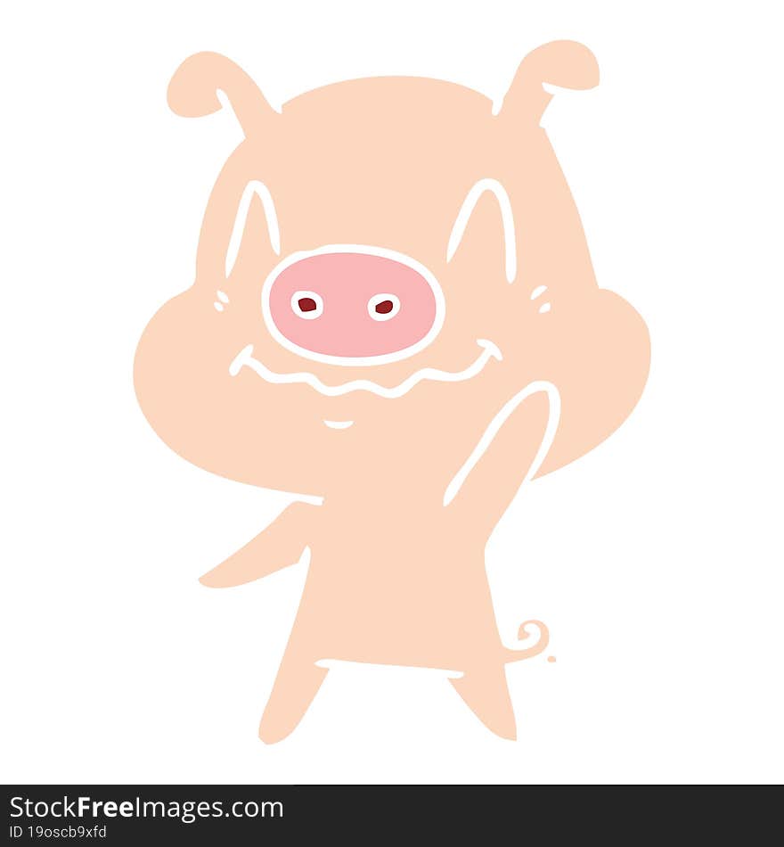 Nervous Flat Color Style Cartoon Pig Waving