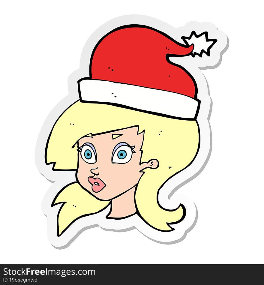 Sticker Of A Cartoon Woman Wearing Christmas Hat