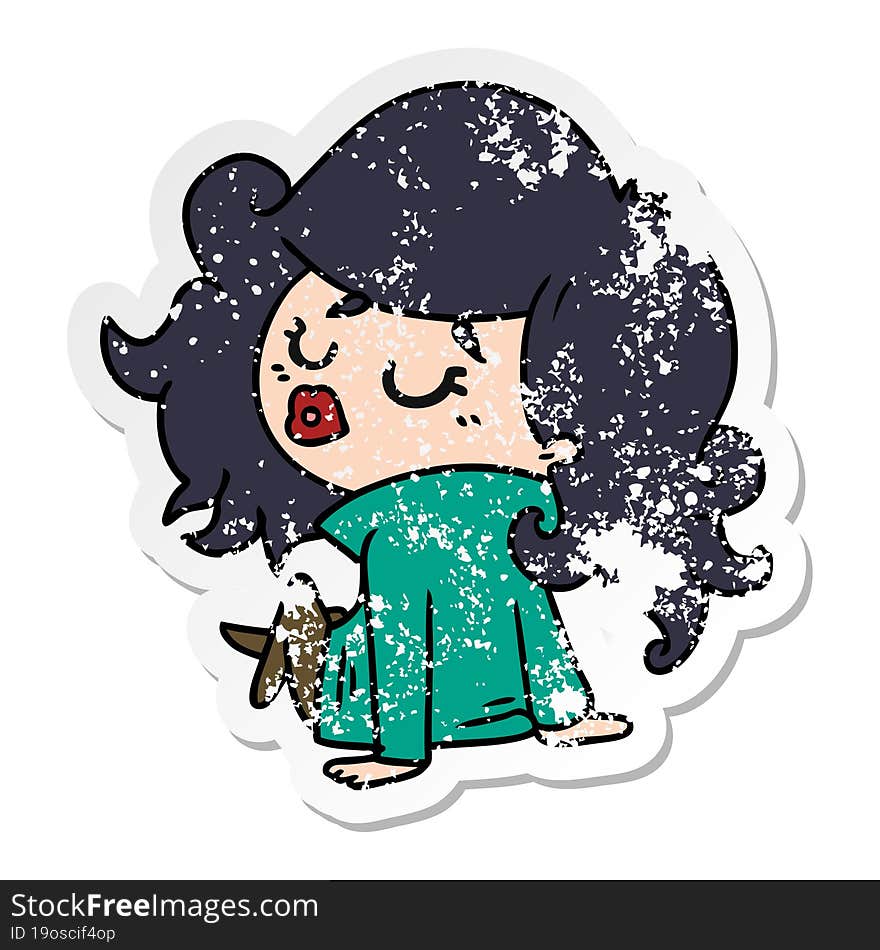 distressed sticker cartoon of cute kawaii girl