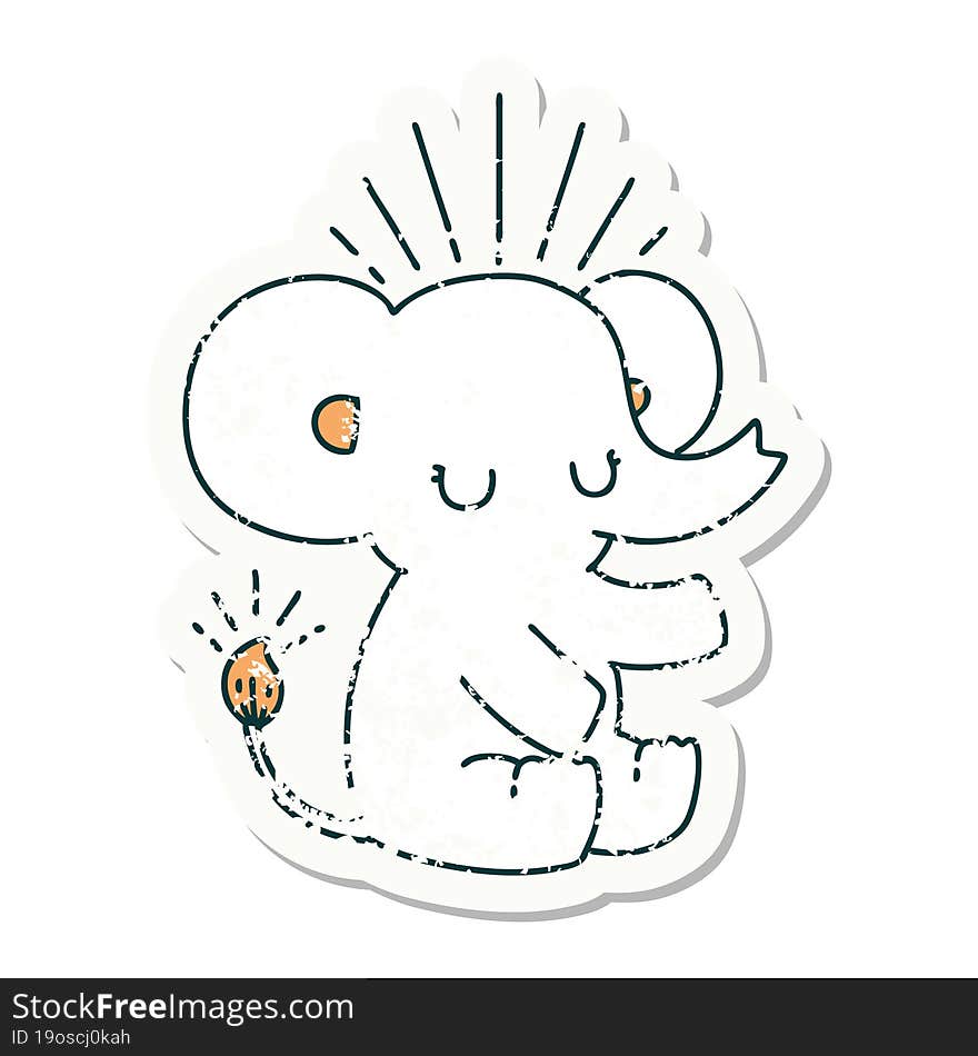 grunge sticker of tattoo style cute elephant