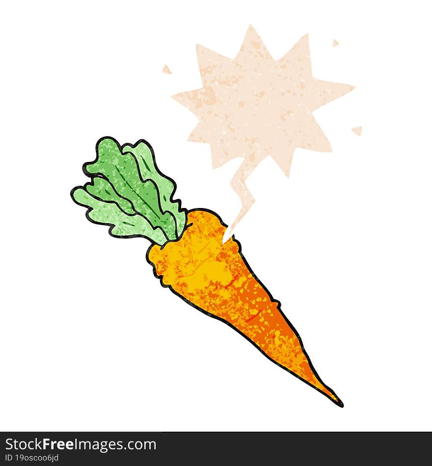 Cartoon Carrot And Speech Bubble In Retro Textured Style