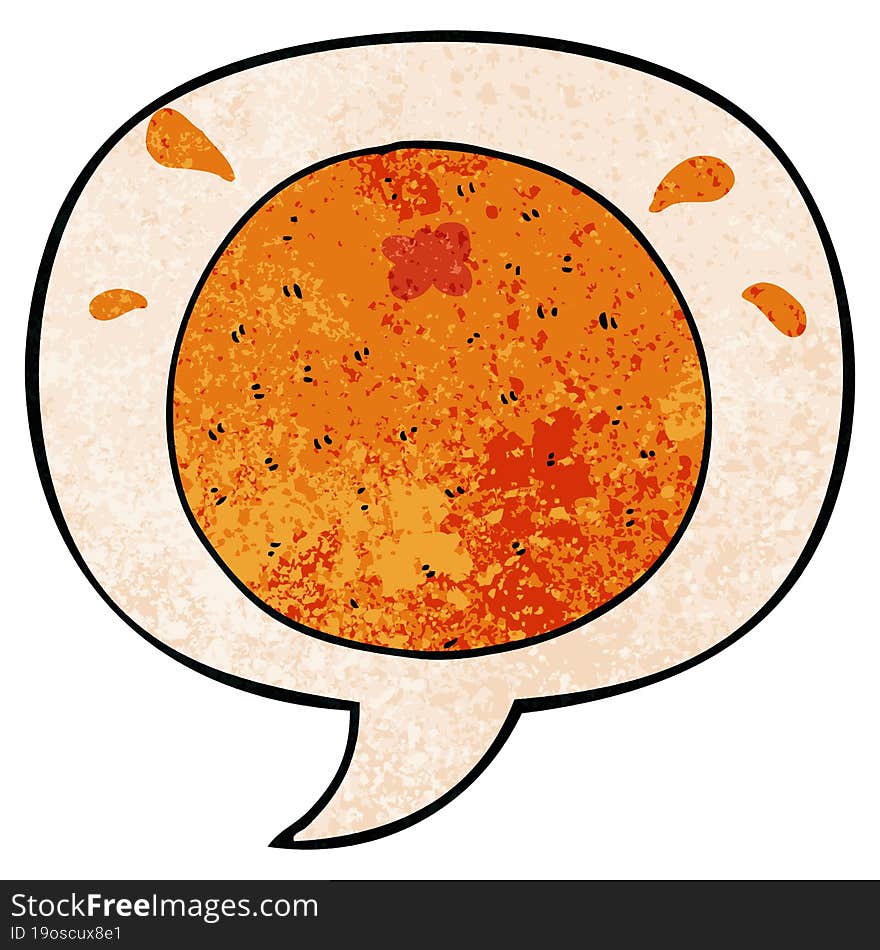 Cartoon Orange And Speech Bubble In Retro Texture Style