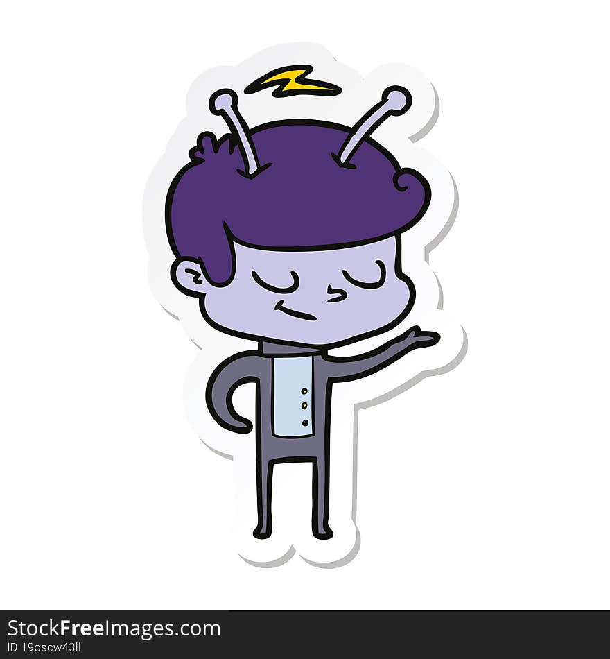 Sticker Of A Friendly Cartoon Spaceman