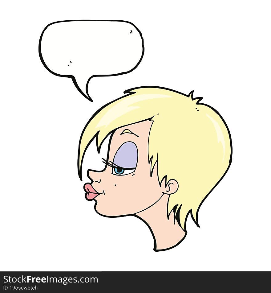 Cartoon Pretty Woman With Speech Bubble