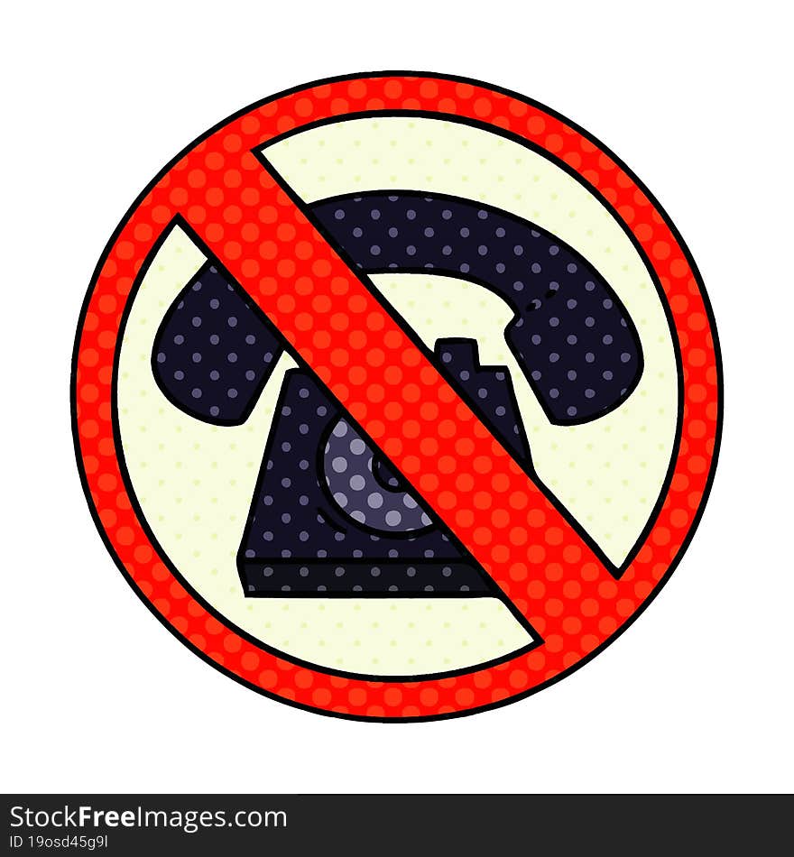 comic book style cartoon no phones allowed sign