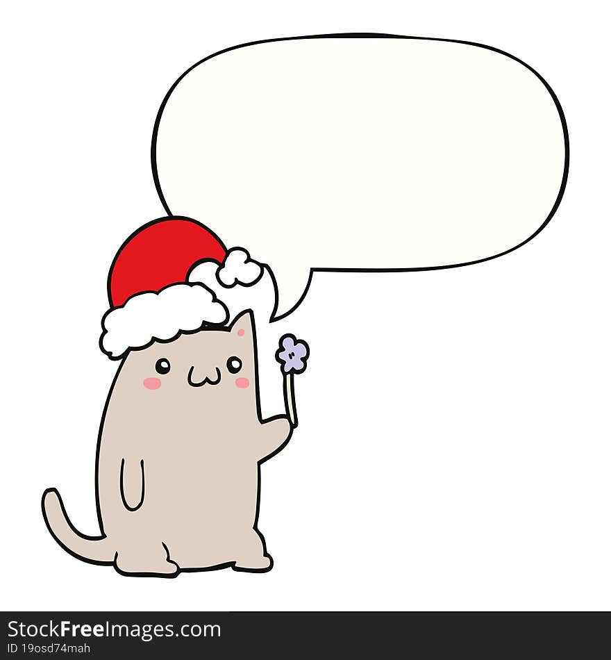 Cute Cartoon Christmas Cat And Speech Bubble