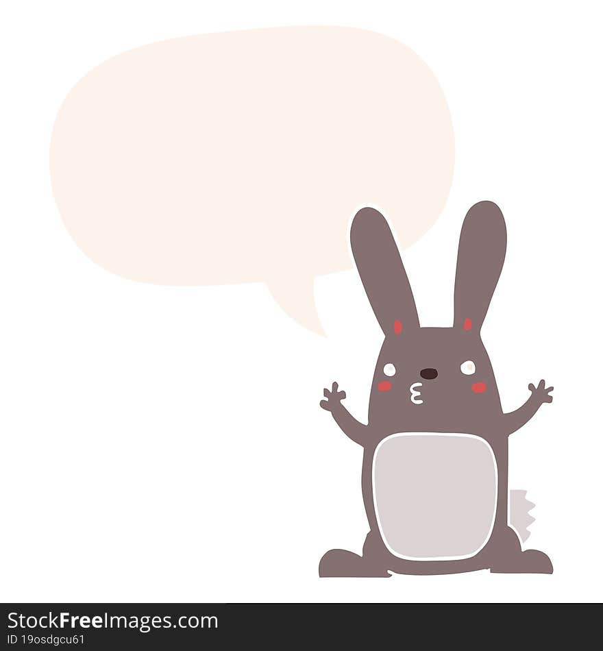 Cartoon Rabbit And Speech Bubble In Retro Style