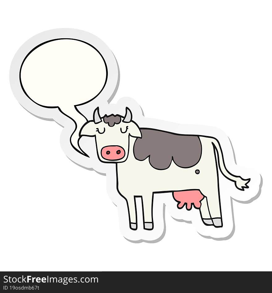 cartoon cow with speech bubble sticker. cartoon cow with speech bubble sticker